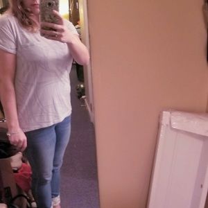 New York and company gray pocket tee cuffed sleeve